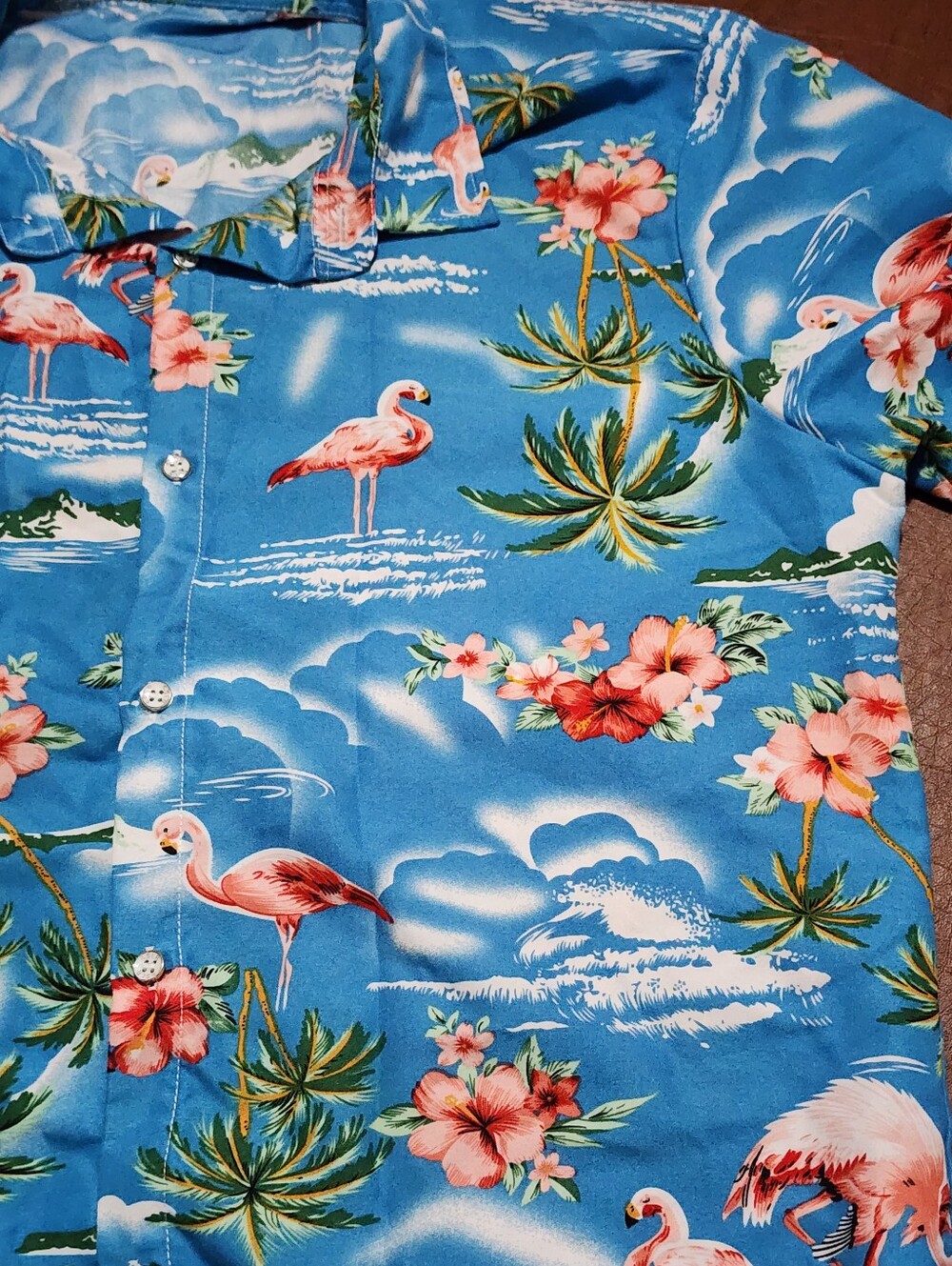 ISLR Blue Flamingo Print Short-Sleeve Button-Down Shirt - Picture 4 of 9
